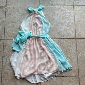 Spring halter aqua and cream dress